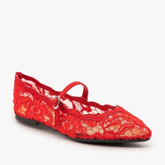 BAMBOO Shoes - Bamboo Goodness-49S Red Adorable Lace Ballet Flats Size 6 Brand New